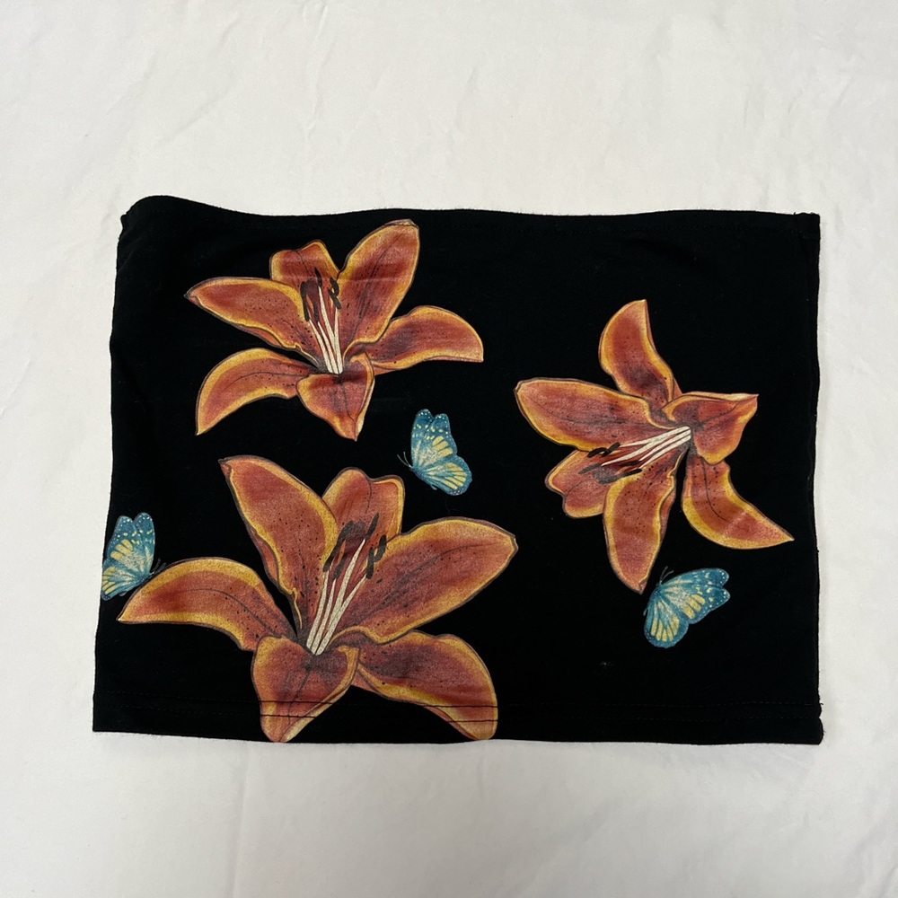 Edikted Floral Tube Top with Butterflies